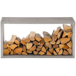 Tyylikäs ruostumattomasta teräksestä valmistettu polttopuuteline sisäkäyttöön