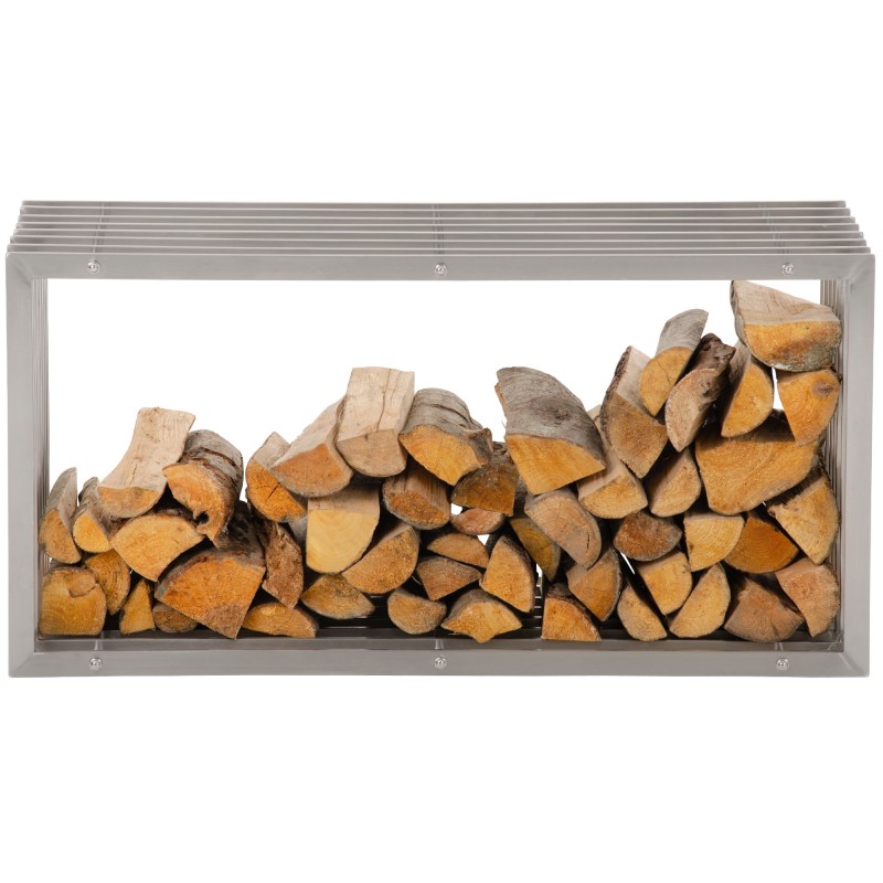 Tyylikäs ruostumattomasta teräksestä valmistettu polttopuuteline sisäkäyttöön