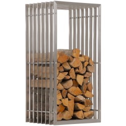 Tyylikäs ruostumattomasta teräksestä valmistettu polttopuuteline sisäkäyttöön