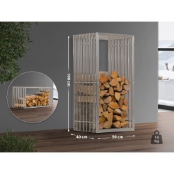 Tyylikäs ruostumattomasta teräksestä valmistettu polttopuuteline sisäkäyttöön