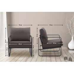 Tyylikäs nojatuoli mukavalla istuimella ja metallirungolla olohuoneeseen