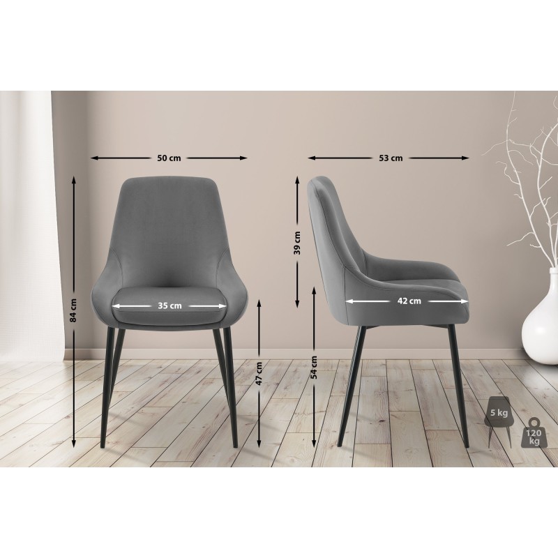 Elmira samettinen ruokailutuoli pehmustetulla istuimella ja metallijalustalla