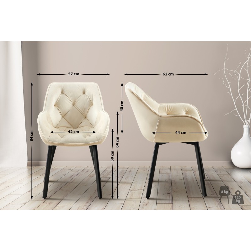 Pyörivä samettinen ruokapöydän tuoli pehmustetulla istuimella ja käsinojilla