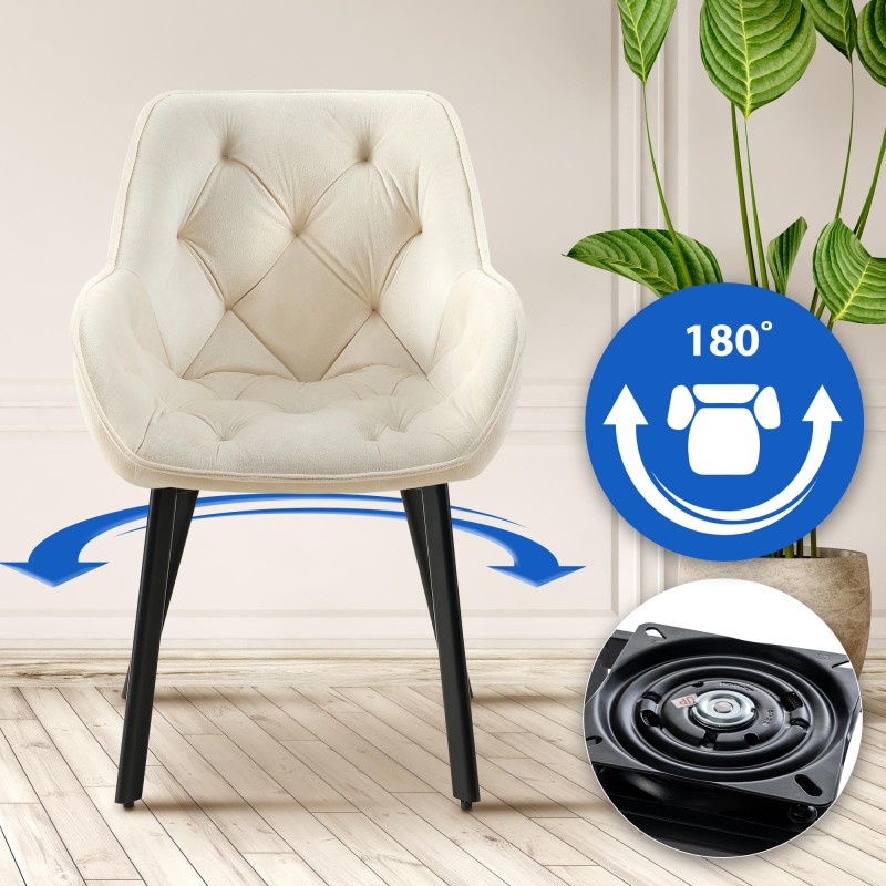 Pyörivä samettinen ruokapöydän tuoli pehmustetulla istuimella ja käsinojilla