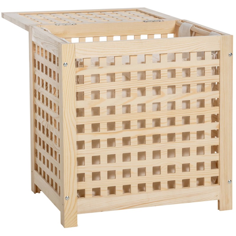 Tyylikäs puinen pyykkikori irrotettavalla pussilla kolmessa koossa