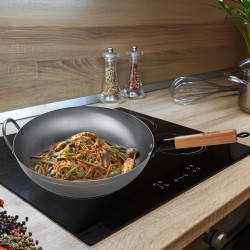 Monipuolinen hiiliteräs wok-setti kahdella pannulla ja lisävarusteilla