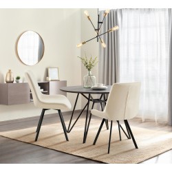 Tyylikäs samettinen ruokailutuoli pyörivällä istuimella ja metallijalustalla