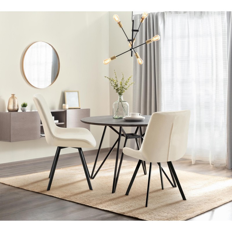 Tyylikäs samettinen ruokailutuoli pyörivällä istuimella ja metallijalustalla