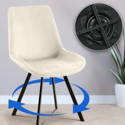 Tyylikäs samettinen ruokailutuoli pyörivällä istuimella ja metallijalustalla