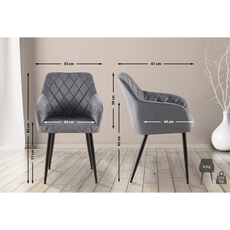 Ylellinen samettinen ruokailutuoli pehmustetuilla käsinojilla ja selkänojalla