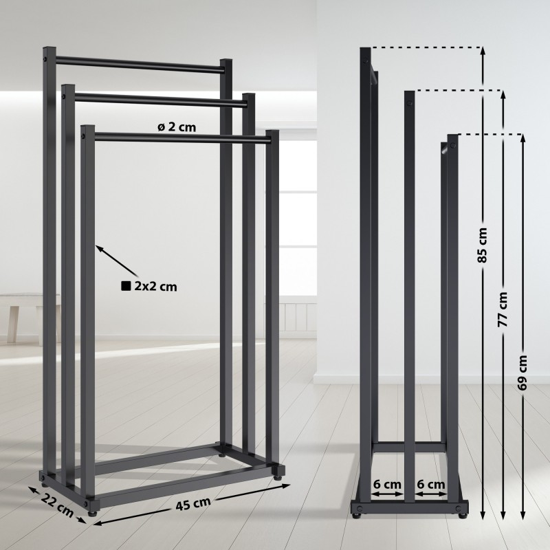 Anoka musta pyyheteline kolmella tangolla kylpyhuoneeseen