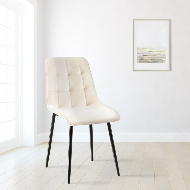 Tyylikäs samettinen ruokapöydän tuoli modernilla metallirungolla