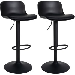 Säädettävä baarijakkara-pari keinonahkaistuimella ja jalkatuella