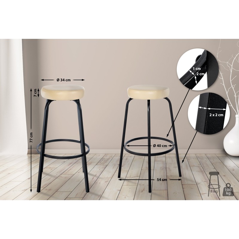 Tyylikäs pyöreä baarijakkara pehmustetulla istuimella ja metallijalustalla