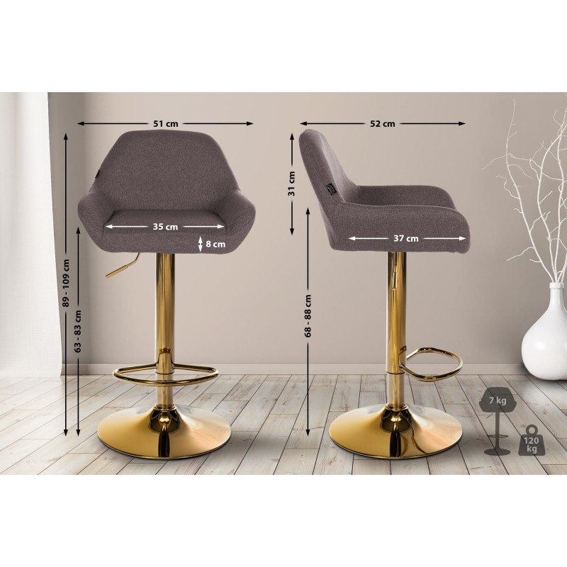 Moderni säädettävä baarijakkara kultaisella rungolla ja pehmustetulla istuimella