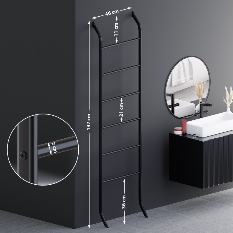 Moderni pyyheteline kylpyhuoneeseen kuudella tangolla mattamusta metalli