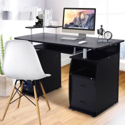 Ammattimainen tietokonepöytä liukuvalla näppäimistötasolla ja laatikoilla