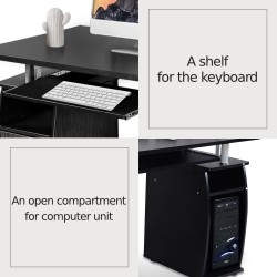 Ammattimainen tietokonepöytä liukuvalla näppäimistötasolla ja laatikoilla