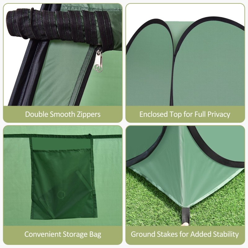 Vihreä pop-up vaihtoteltta suihkuun ja leirintään