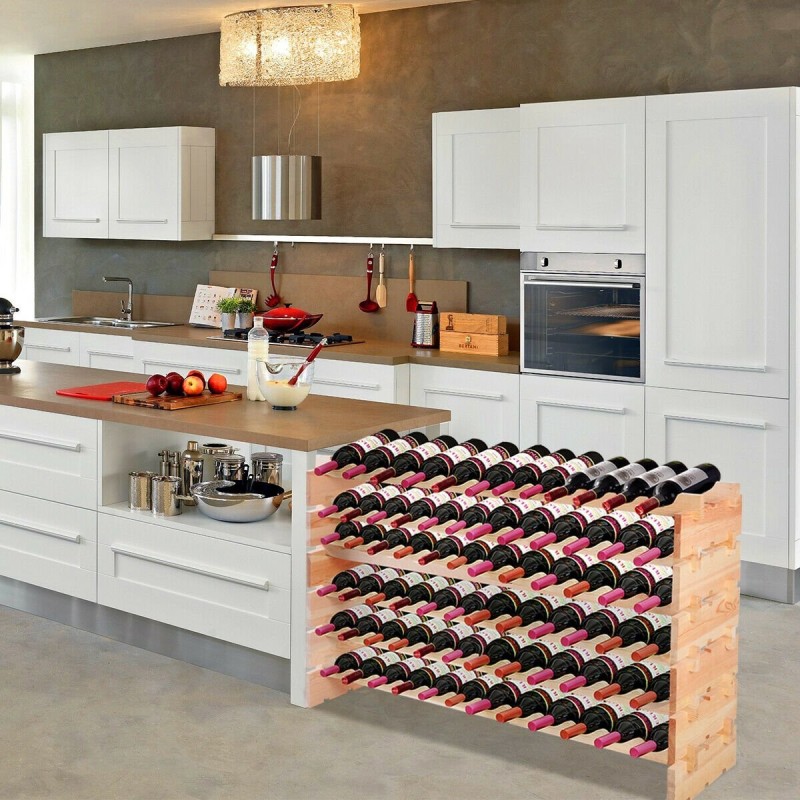 Pinottava puinen viiniteline 72 pullolle luonnollinen väri