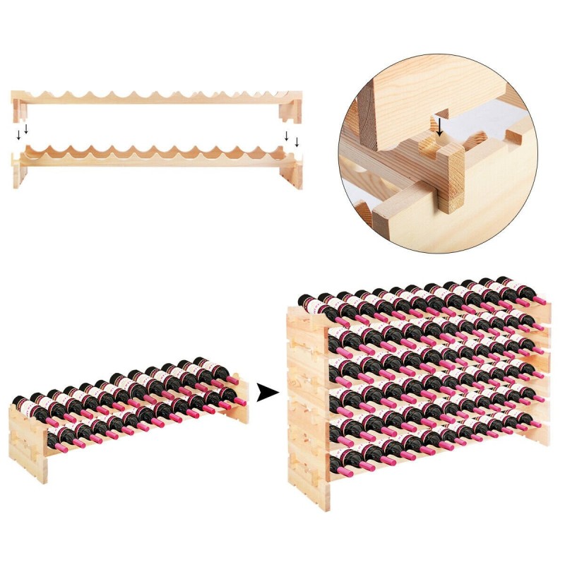 Pinottava puinen viiniteline 72 pullolle luonnollinen väri