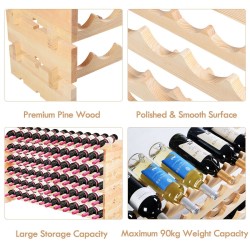 Pinottava puinen viiniteline 72 pullolle luonnollinen väri