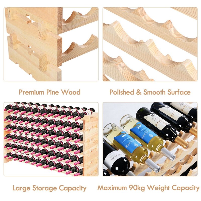 Pinottava puinen viiniteline 72 pullolle luonnollinen väri