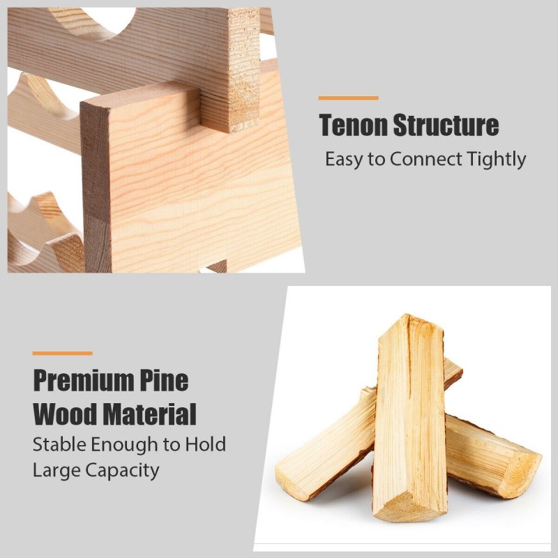 Pinottava puinen viiniteline 72 pullolle luonnollinen väri