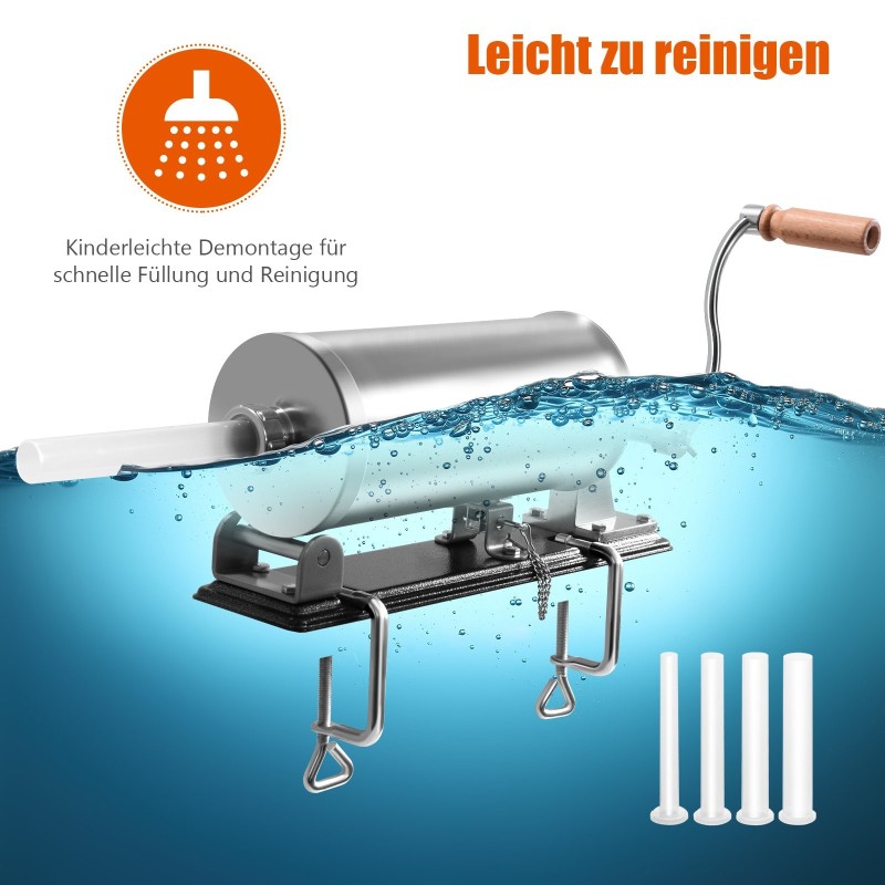 Ruostumaton teräs makkarakone 3,6L neljällä täyttöputkella