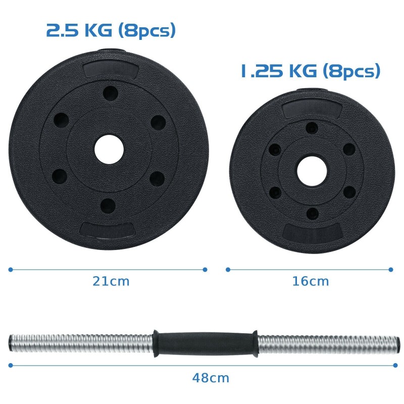 Säädettävä 2 in 1 käsipaino/tanko-setti 30KG musta Säädettävä 2 in 1 käsipaino/tanko-setti 30KG musta