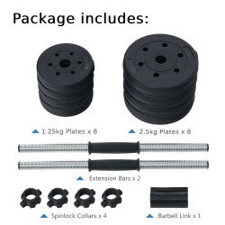 Säädettävä 2 in 1 käsipaino/tanko-setti 30KG musta Säädettävä 2 in 1 käsipaino/tanko-setti 30KG musta