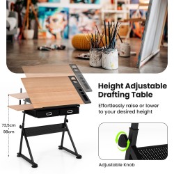 Piirustuspöytä ja jakkara, säädettävä korkeus ja kulma