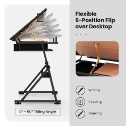 Piirustuspöytä ja jakkara, säädettävä korkeus ja kulma