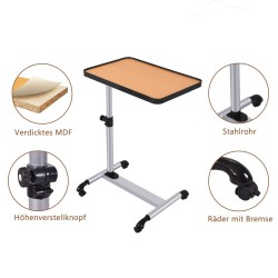 Monikäyttöinen säädettävä kannettavan tietokoneen pöytä pyörillä, luonnonväri