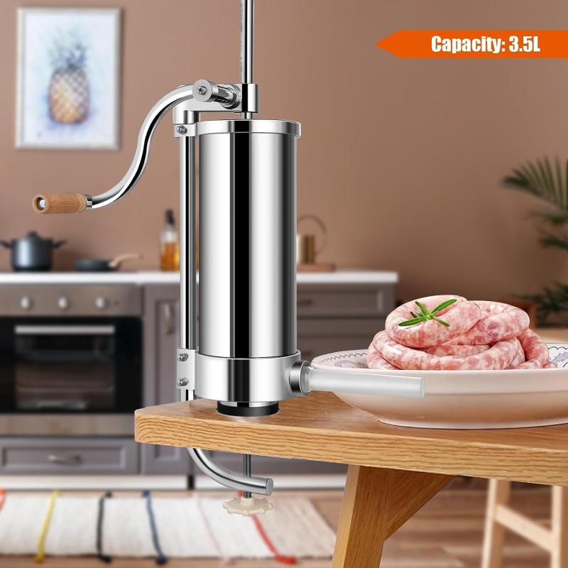 Ruostumaton teräs makkaratäyttökone 3,5L hopea 4 putkea