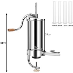 Ruostumaton teräs makkaratäyttökone 3,5L hopea 4 putkea