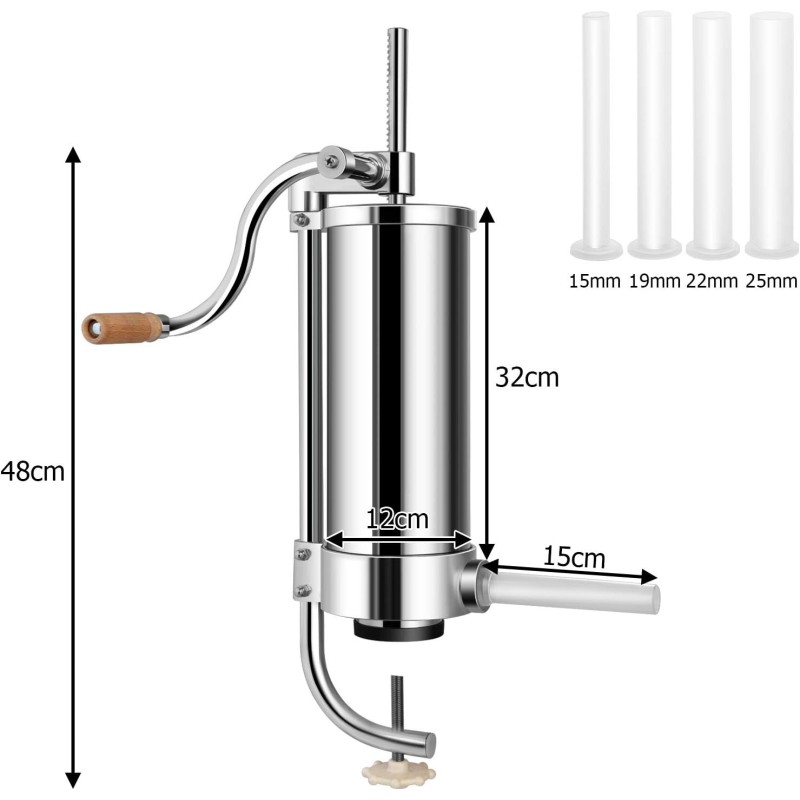 Ruostumaton teräs makkaratäyttökone 3,5L hopea 4 putkea