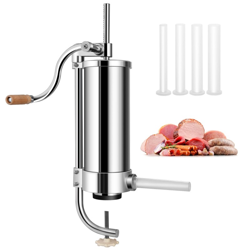 Ruostumaton teräs makkaratäyttökone 3,5L hopea 4 putkea