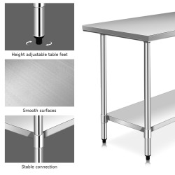 Ruostumaton teräksinen keittiön työtaso hopea 122x61x90cm Ruostumaton teräksinen keittiön työtaso hopea 122x61x90cm