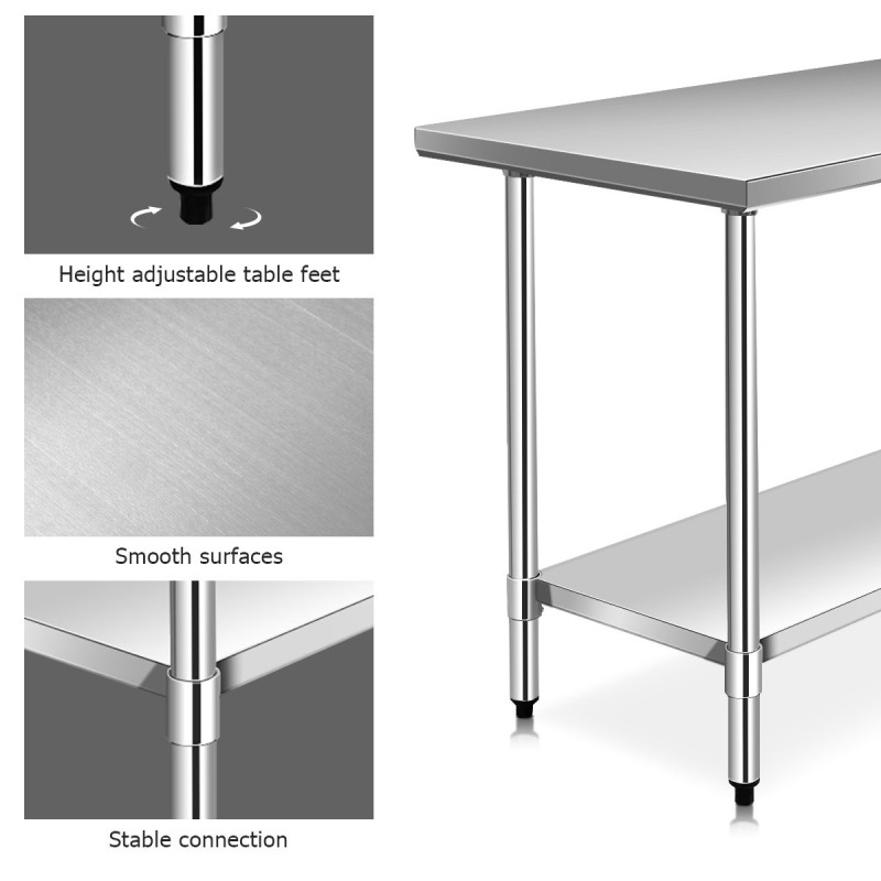Ruostumaton teräksinen keittiön työtaso hopea 122x61x90cm Ruostumaton teräksinen keittiön työtaso hopea 122x61x90cm