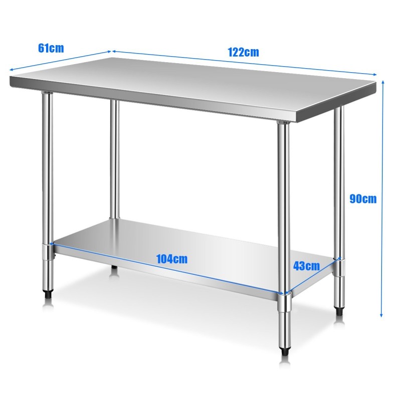 Ruostumaton teräksinen keittiön työtaso hopea 122x61x90cm Ruostumaton teräksinen keittiön työtaso hopea 122x61x90cm