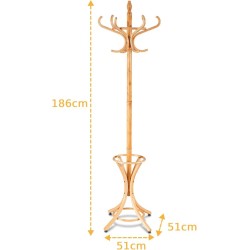 Lattialla seisova naulakko sateenvarjotelineellä, luonnonväri