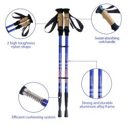 Säädettävät vaellussauvat 65-135 cm sininen kevyt kestävä