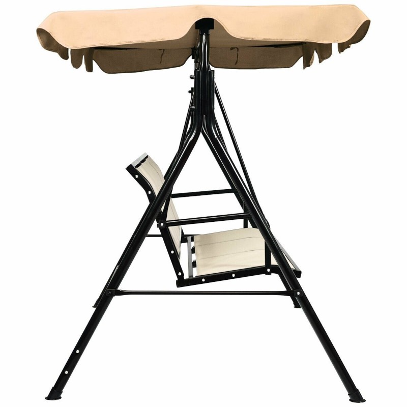 Kolmen istuttava puutarhakeinu aurinkokatolla, ruskea Kolmen istuttava puutarhakeinu aurinkokatolla, ruskea