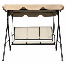 Kolmen istuttava puutarhakeinu aurinkokatolla, ruskea Kolmen istuttava puutarhakeinu aurinkokatolla, ruskea