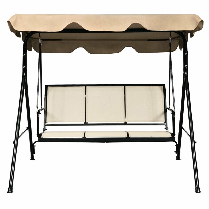 Kolmen istuttava puutarhakeinu aurinkokatolla, ruskea Kolmen istuttava puutarhakeinu aurinkokatolla, ruskea