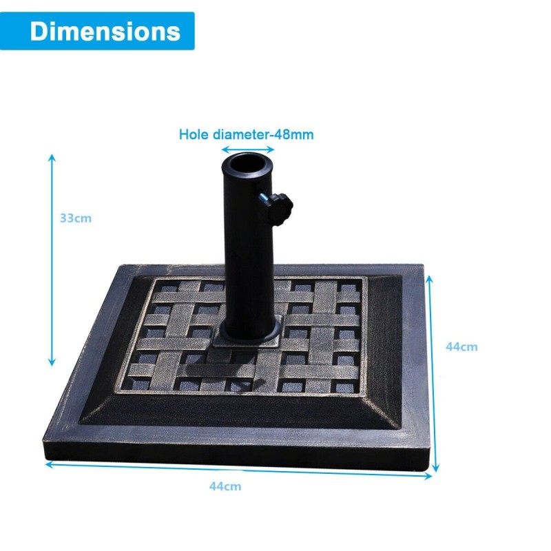 Pronssinen neliö aurinkovarjon jalusta terassille ja parvekkeelle