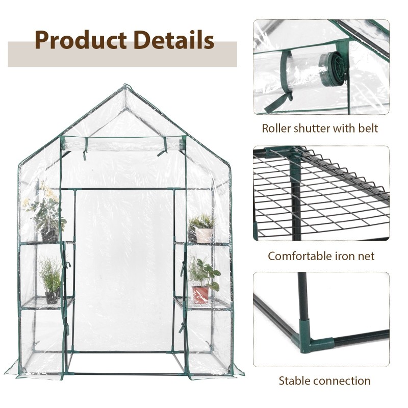 Käveltävä mini kasvihuone 3 tasoa 4 hyllyä läpinäkyvä