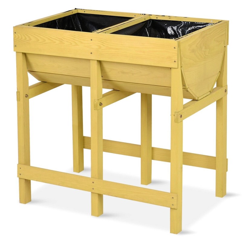 Keltainen puinen korkea kukkapenkki puutarhaan ja parvekkeelle