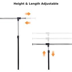 Säädettävä vaateripustin pyörillä ja alahyllyllä, musta-hopea